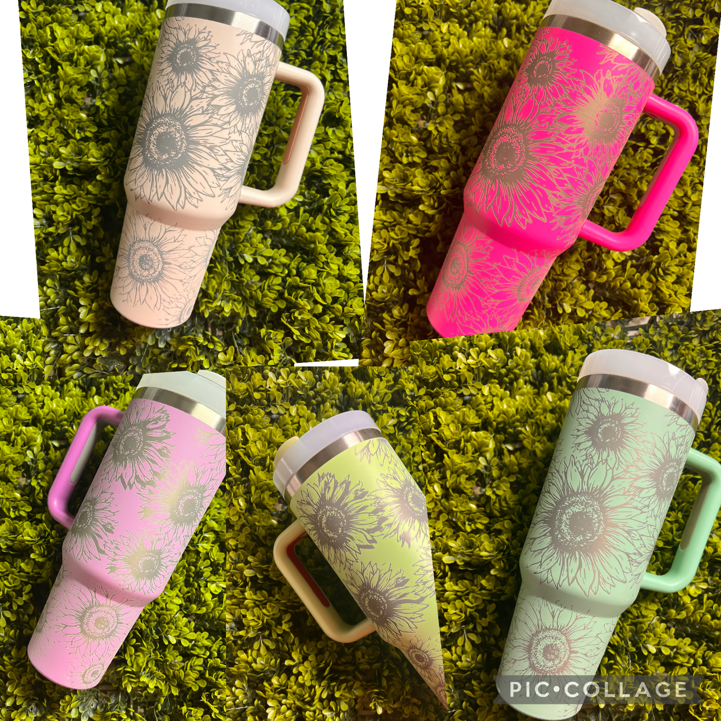Sunflower Engraved 40 oz Cup with Handle