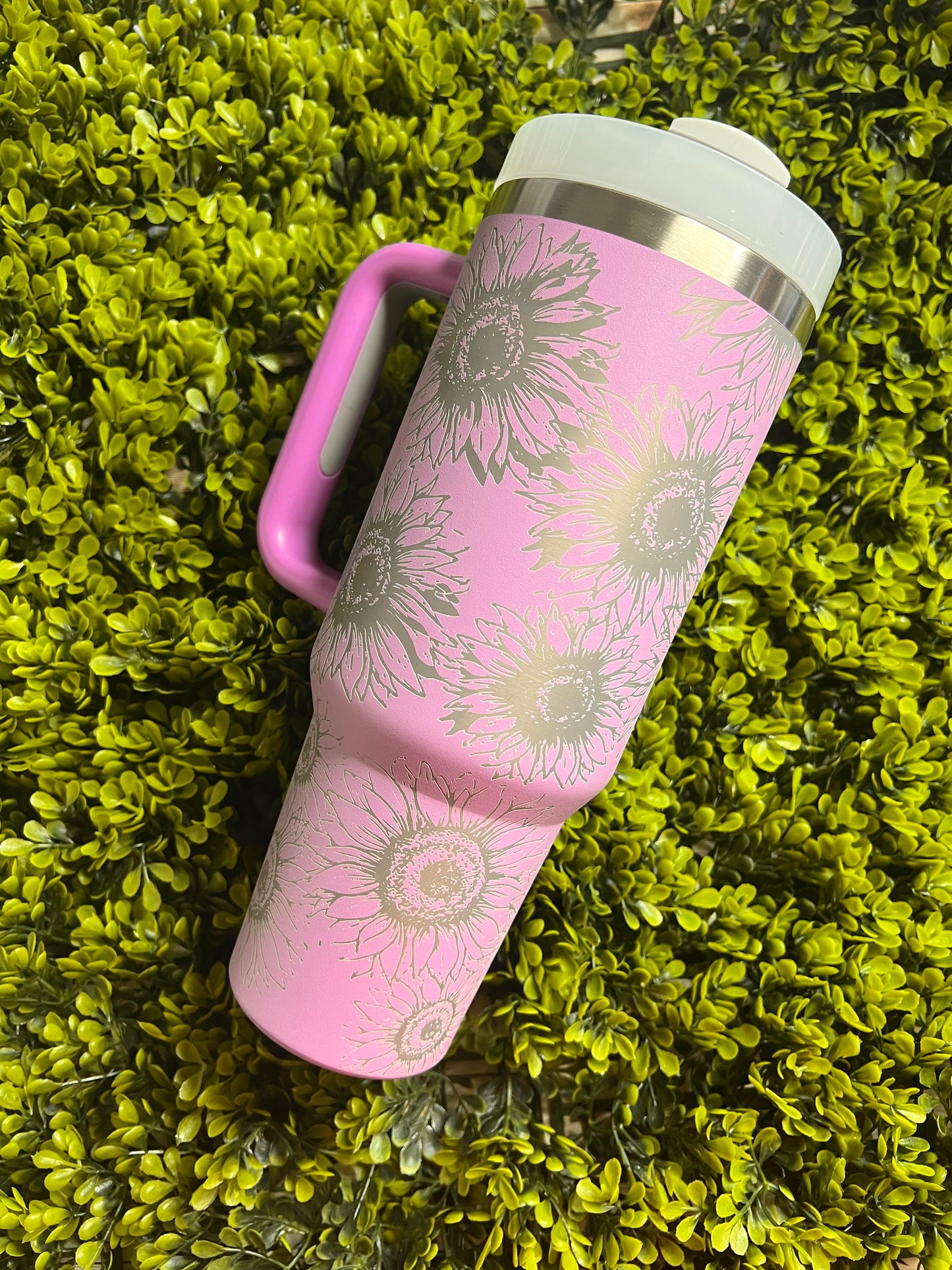Sunflower Engraved 40 oz Cup with Handle