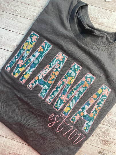 Mama Year Established Appliqué Embroidered Shirt