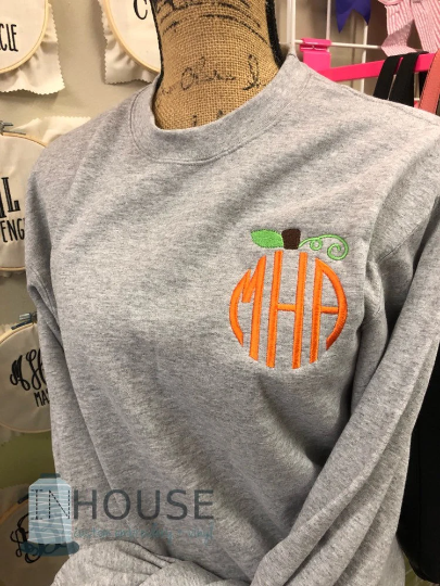 Pumpkin Monogram Tee Long Sleeve Crewneck Sweatshirt