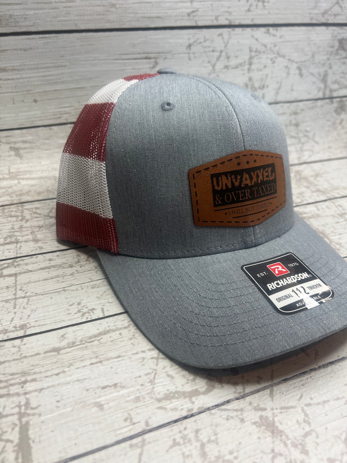 Unvaxed & Over Taxed, Leatherette￼Patch Hat