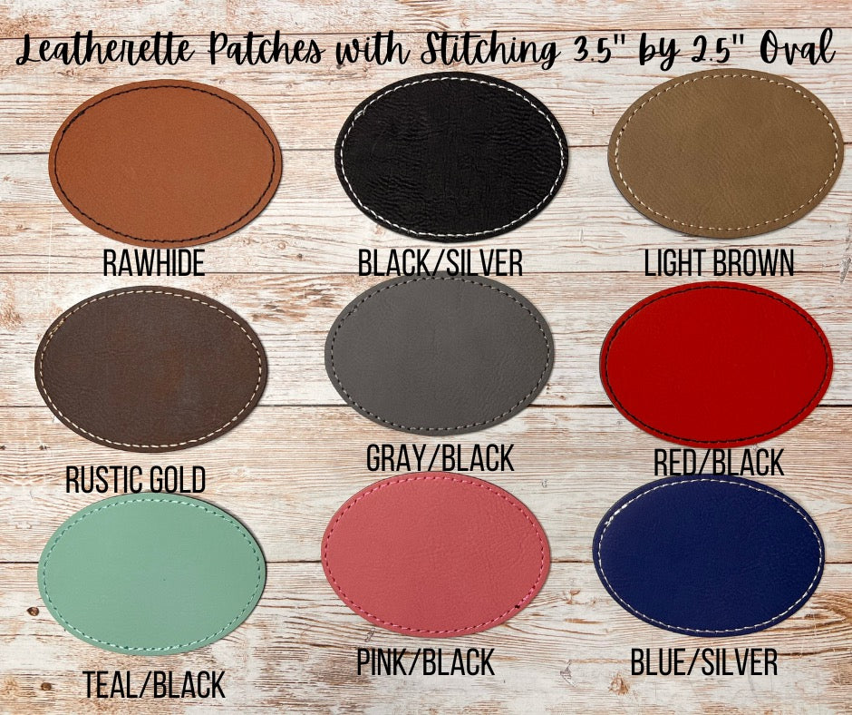 Embroidered Letherette Leatherette Adhesive Backed Oval Patches with Stiching – InHouse Custom ...