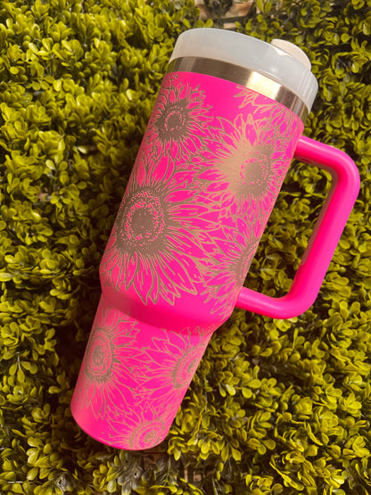 Sunflower Engraved 40 oz Cup with Handle