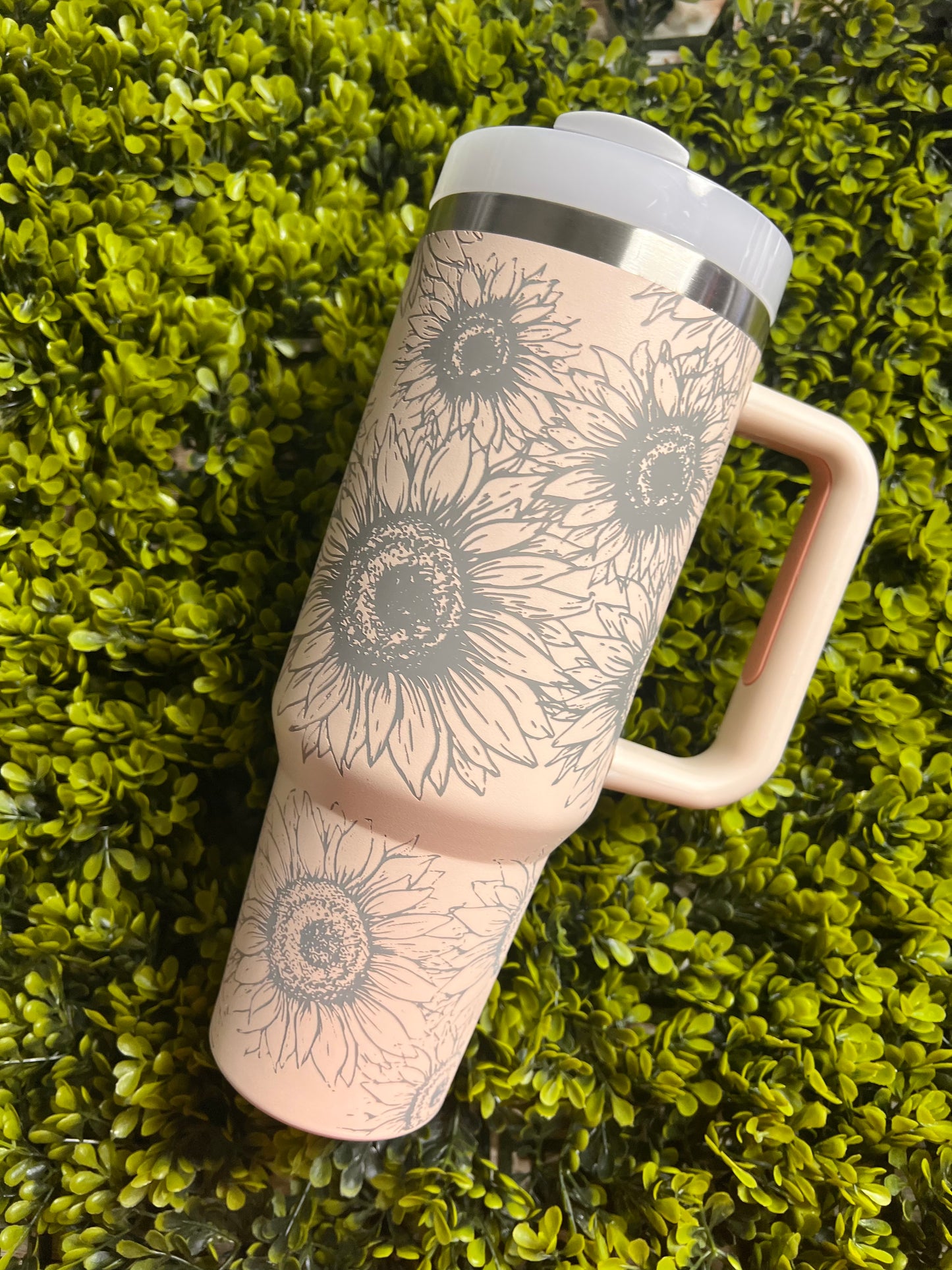 Sunflower Engraved 40 oz Cup with Handle – InHouse Custom Embroidery,  Vinyl, & Laser Engraving