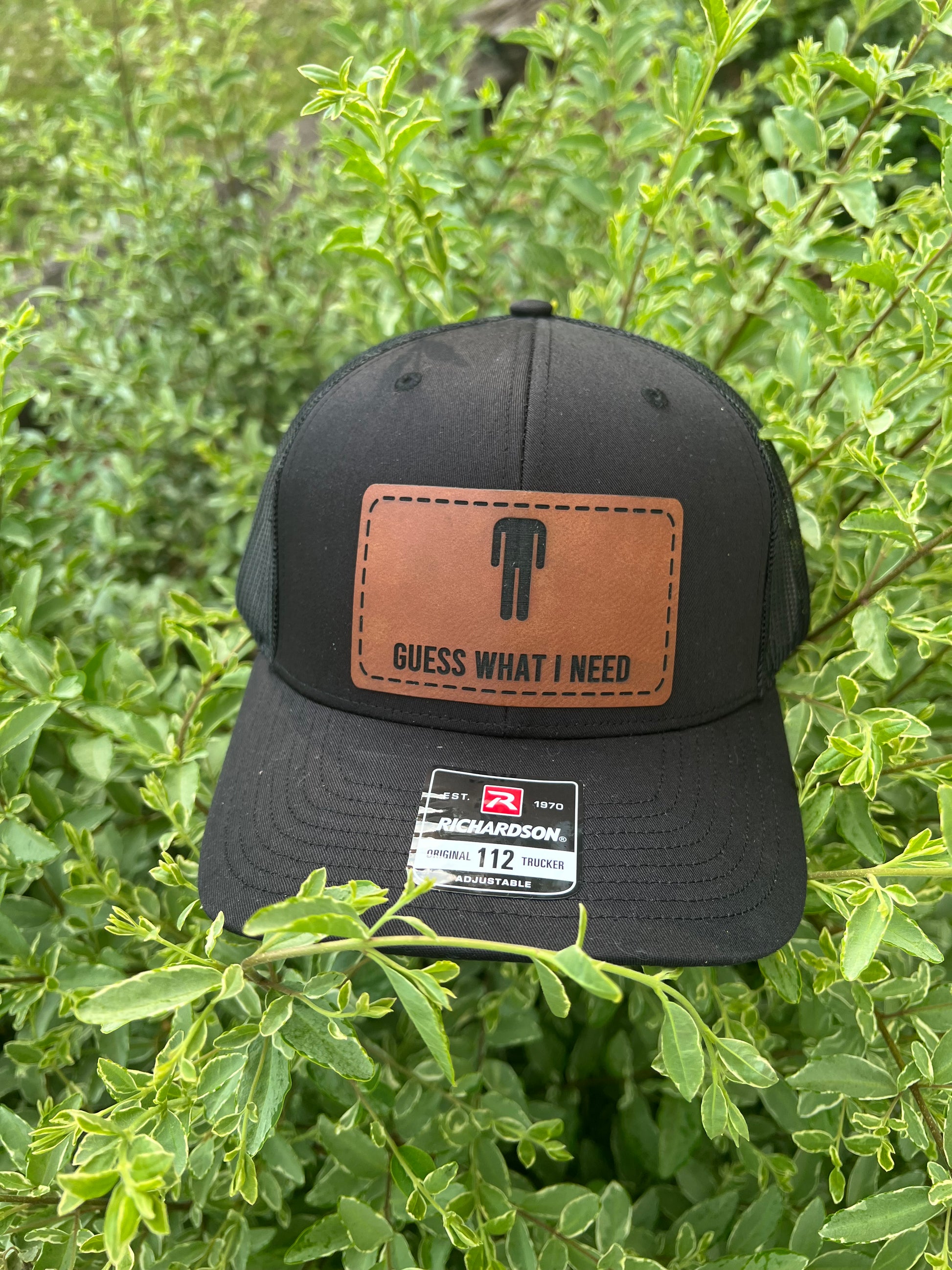 Guess What I Need? Leather Patch Hat