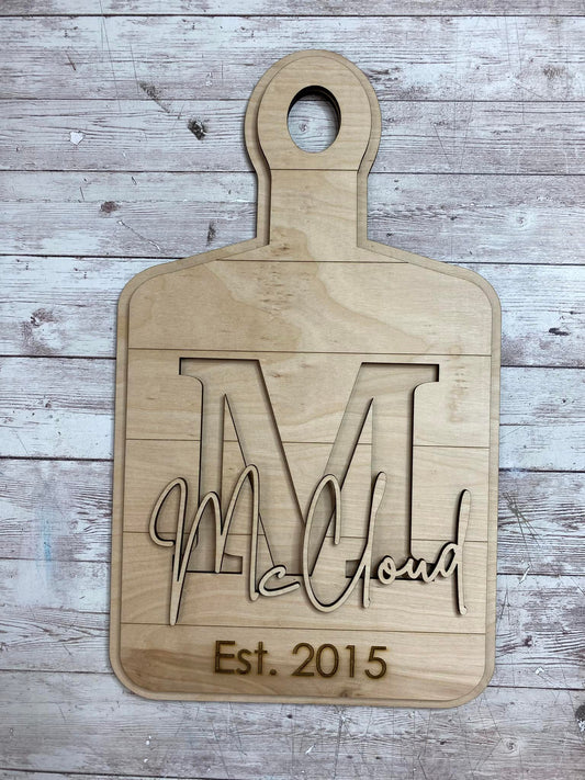 Cutting Board Decor with Last Name and Established Date
