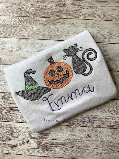 Girls Personalized Halloween Embroidered Witchy Shirt