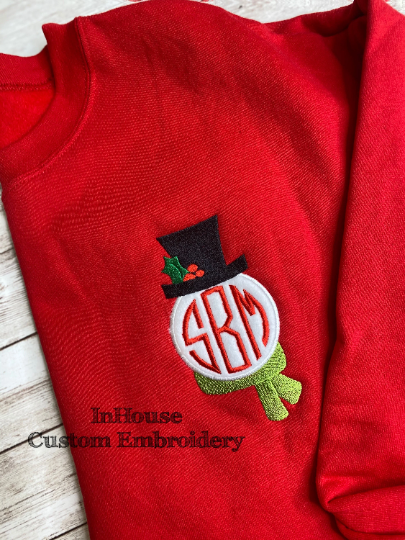 Embroidered Snowman Monogram Top